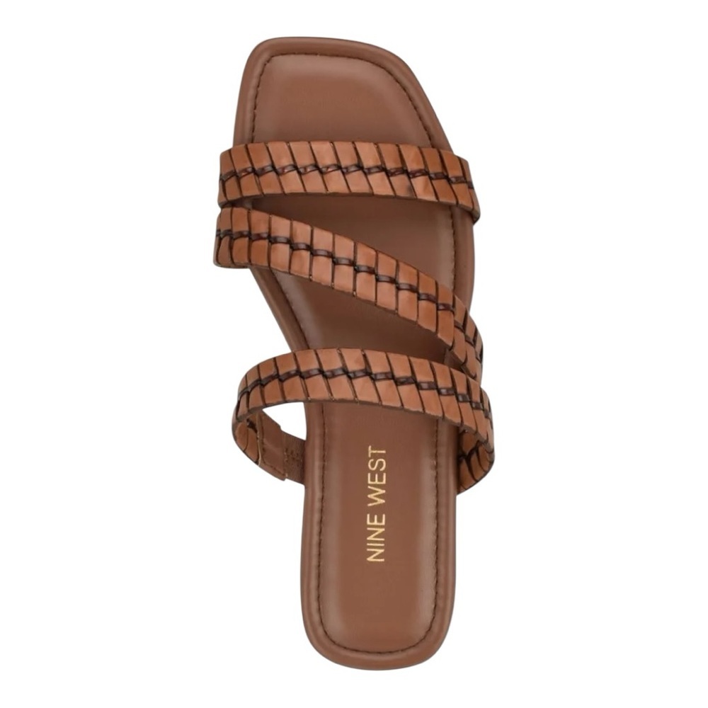 Nine West Quinlea Sandals 7.5 Dark Brown Woven Strappy Square Toe Slide New